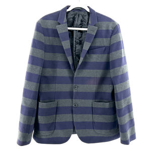 ASOS Blue Gray Striped Cotton PREPPY SPORT COAT Blazer MENS 42L 42 SLIM FIT